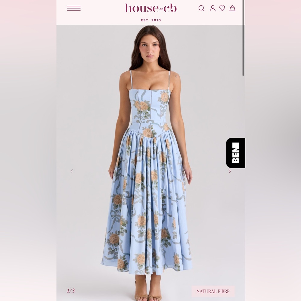 House of CB Ysabella Dress | Blue Floral Corset Maxi Dress